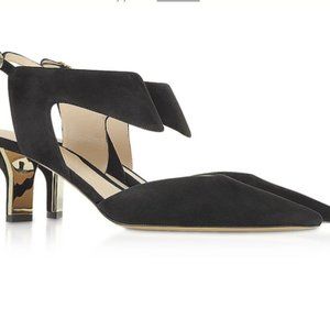 NICHOLAS KIRKWOOD Black Suede 60mm Leeloo Sling Pumps
